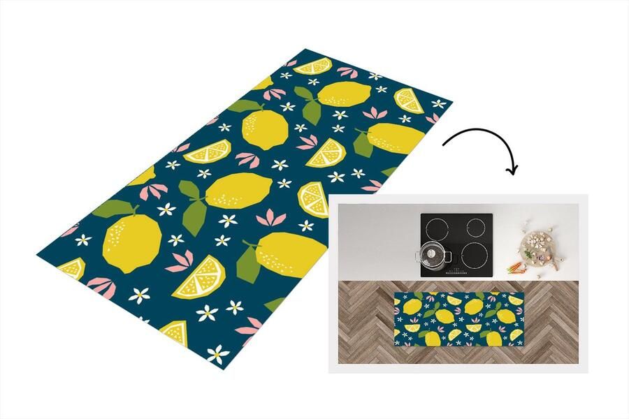KitchenYeah Keukenloper Loper keuken Citroen Patronen Zomer 120x50 cm Keukenloper vinyl