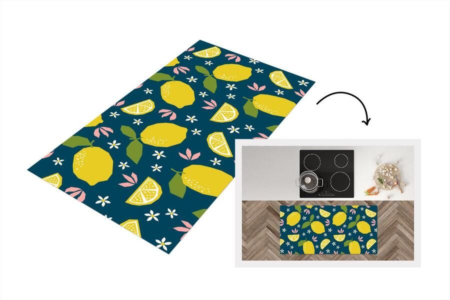 KitchenYeah Keukenloper Loper keuken Citroen Patronen Zomer 120x60 cm Keukenloper vinyl