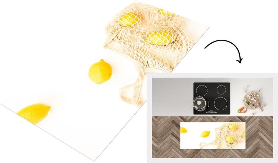 KitchenYeah Keukenloper Loper keuken Citroen Tas Wit 120x50 cm Keukenloper vinyl