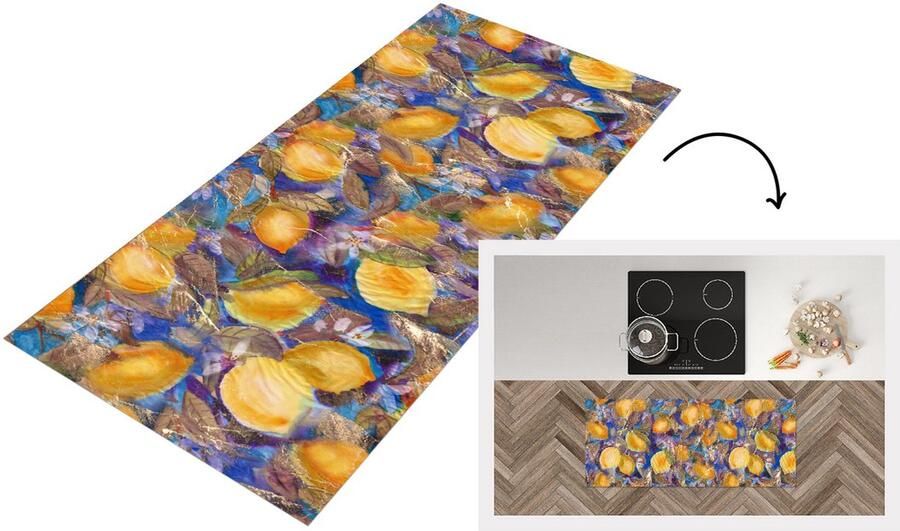 KitchenYeah Keukenloper Loper keuken Citroen Vintage Jungle Patronen 120x50 cm Keukenloper vinyl