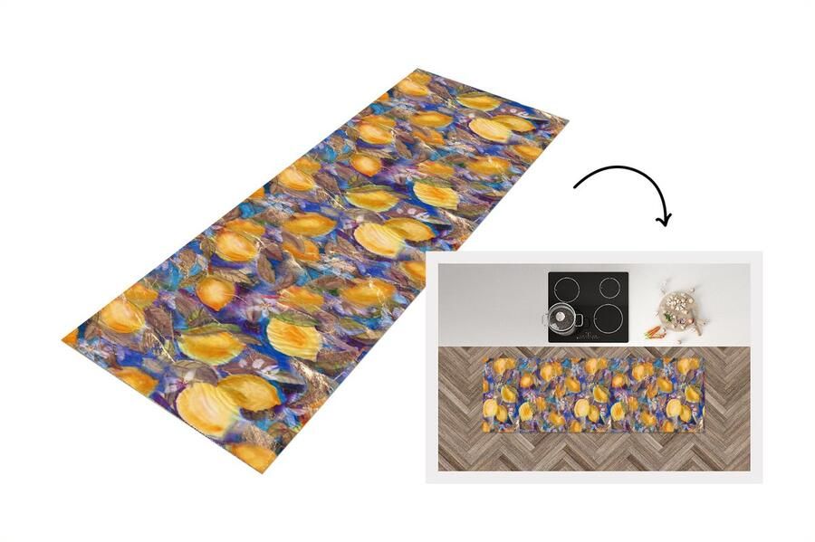 KitchenYeah Keukenloper Loper keuken Citroen Vintage Jungle Patronen 150x50 cm Keukenloper vinyl