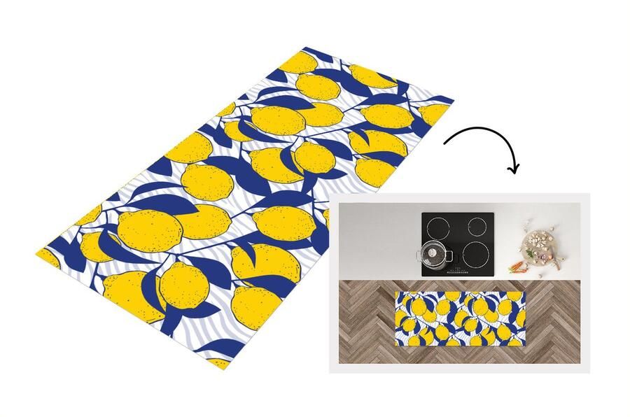 KitchenYeah Keukenloper Loper keuken Citroen Zebra Fruit Patronen 120x50 cm Keukenloper vinyl