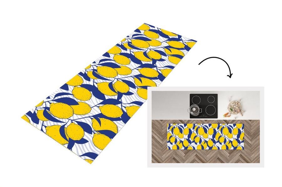 KitchenYeah Keukenloper Loper keuken Citroen Zebra Fruit Patronen 180x60 cm Keukenloper vinyl