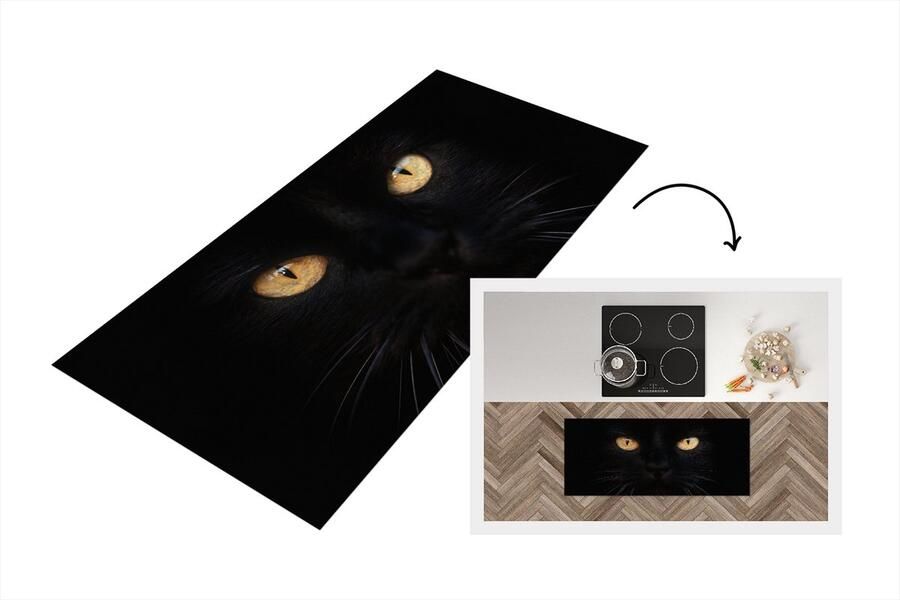 KitchenYeah Keukenloper Loper keuken Close-up zwarte kat 120x50 cm Keukenloper vinyl