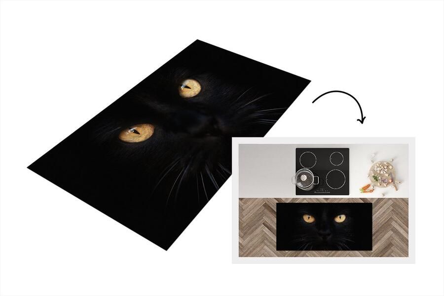 KitchenYeah Keukenloper Loper keuken Close-up zwarte kat 120x60 cm Keukenloper vinyl