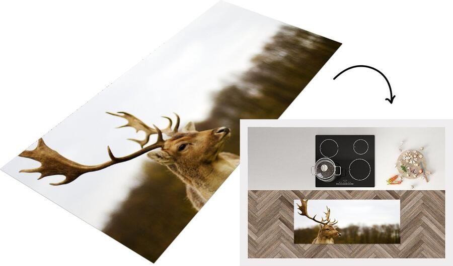 KitchenYeah Keukenloper Loper keuken Damhert Bos Kudde 120x50 cm Keukenloper vinyl