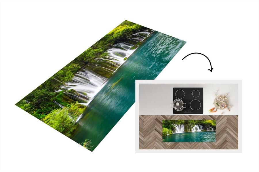 KitchenYeah Keukenloper Loper keuken De groene natuur boven de watervallen in het Thaise nationaal park Erawan 120x50 cm Keukenloper vinyl