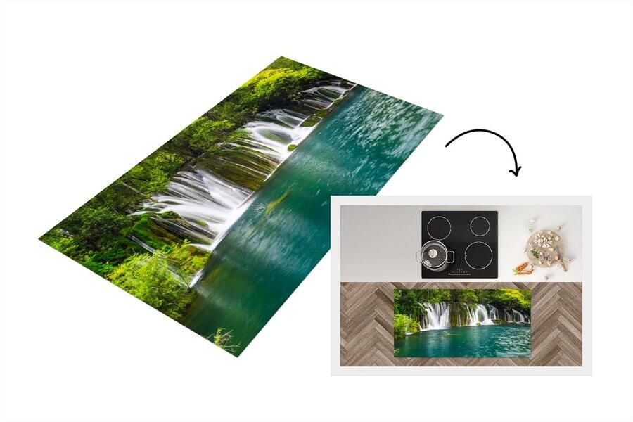 KitchenYeah Keukenloper Loper keuken De groene natuur boven de watervallen in het Thaise nationaal park Erawan 120x60 cm Keukenloper vinyl