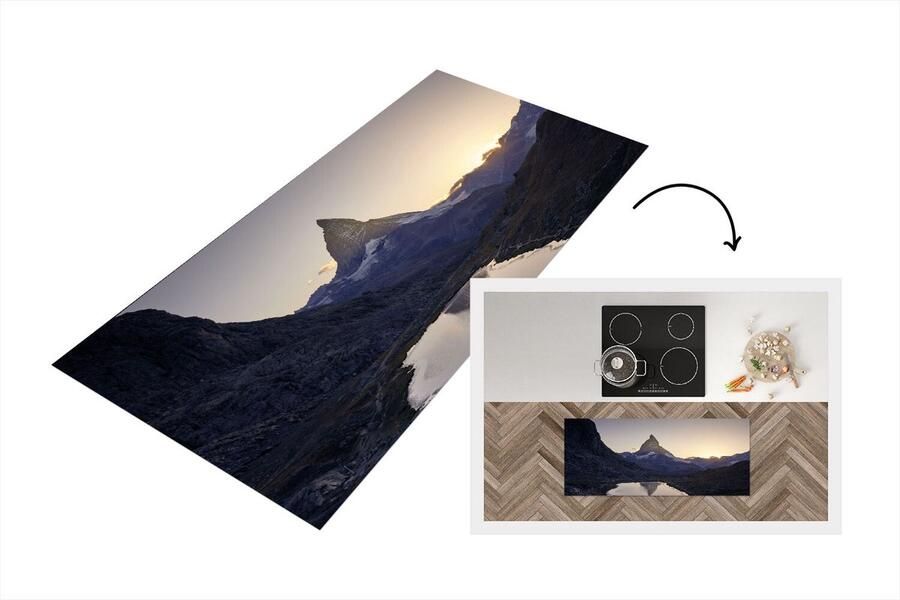 KitchenYeah Keukenloper Loper keuken De Matterhorn en de Riffelsee bij zonsopkomst in Zwitserland 120x50 cm Keukenloper vinyl