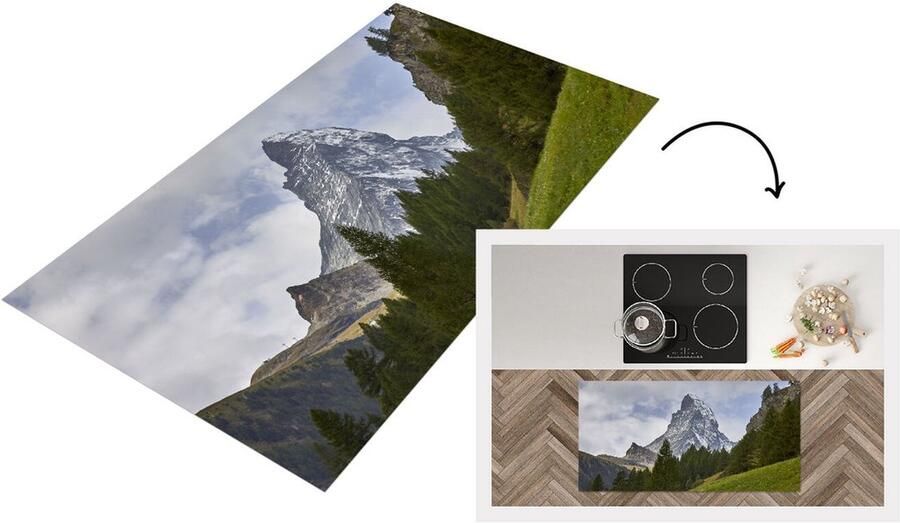 KitchenYeah Keukenloper Loper keuken De Zwitserse Matterhorn achter een dennenbos 120x60 cm Keukenloper vinyl