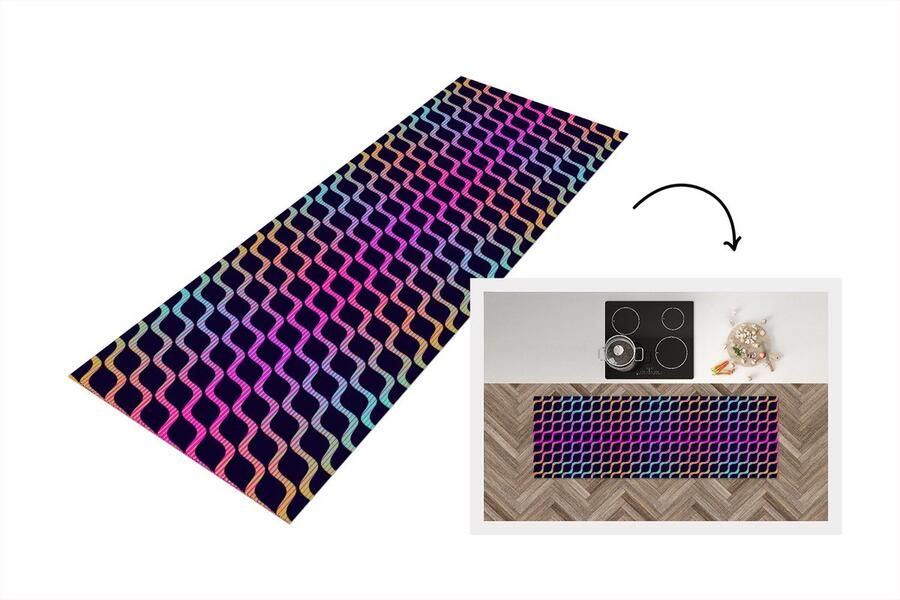 KitchenYeah Keukenloper Loper keuken Design Abstract Neon 150x50 cm Keukenloper vinyl