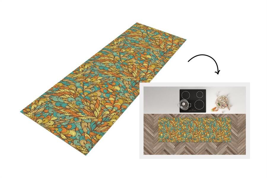 KitchenYeah Keukenloper Loper keuken Design Bladeren Abstract 150x50 cm Keukenloper vinyl