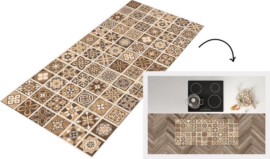 KitchenYeah Keukenloper Loper keuken Design Bloemen Bruin Natuur Vintage 120x50 cm Keukenloper vinyl