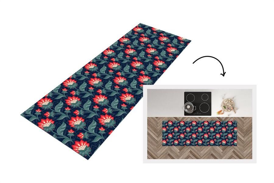 KitchenYeah Keukenloper Loper keuken Design Bloemen Rood 150x50 cm Keukenloper vinyl