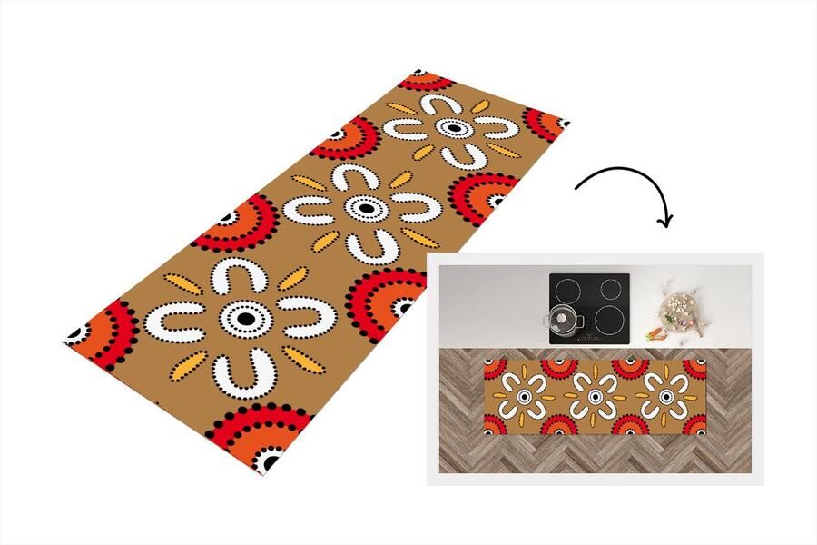 KitchenYeah Keukenloper Loper keuken Design Bloemen Stippen 180x60 cm Keukenloper vinyl