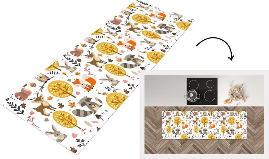 KitchenYeah Keukenloper Loper keuken Design Dieren Bos 180x60 cm Keukenloper vinyl