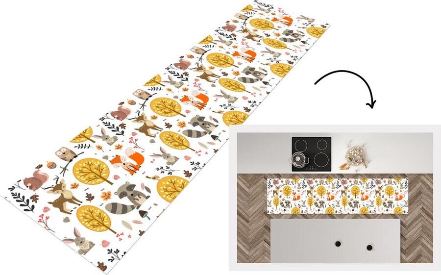 KitchenYeah Keukenloper Loper keuken Design Dieren Bos 200x50 cm Keukenloper vinyl