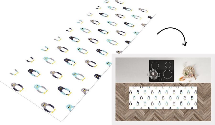 KitchenYeah Keukenloper Loper keuken Design Dieren Pinguïn 150x50 cm Keukenloper vinyl
