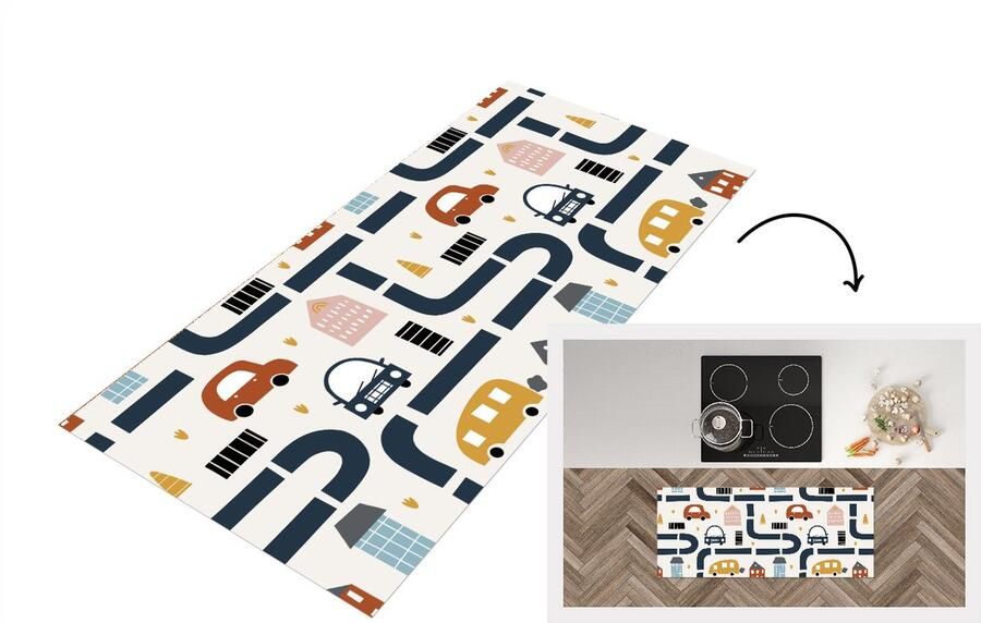 KitchenYeah Keukenloper Loper keuken Design Jongens Auto Kinderen 120x50 cm Keukenloper vinyl