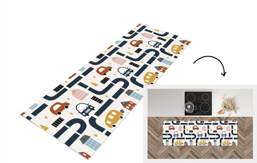 KitchenYeah Keukenloper Loper keuken Design Jongens Auto Kinderen 150x50 cm Keukenloper vinyl