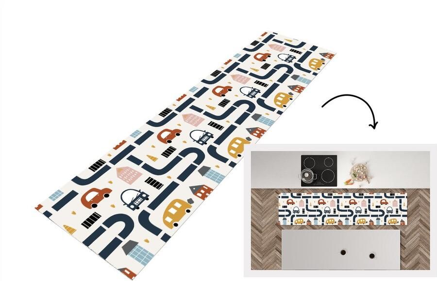 KitchenYeah Keukenloper Loper keuken Design Jongens Auto Kinderen 240x60 cm Keukenloper vinyl