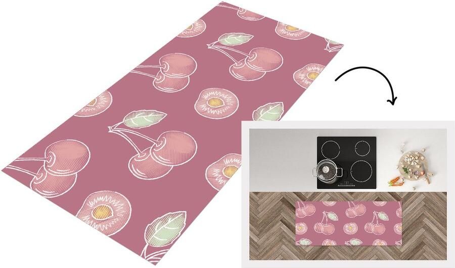 KitchenYeah Keukenloper Loper keuken Design Kers Patroon 120x50 cm Keukenloper vinyl