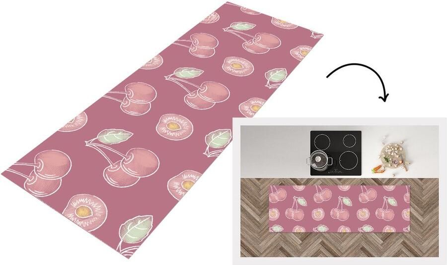 KitchenYeah Keukenloper Loper keuken Design Kers Patroon 180x60 cm Keukenloper vinyl