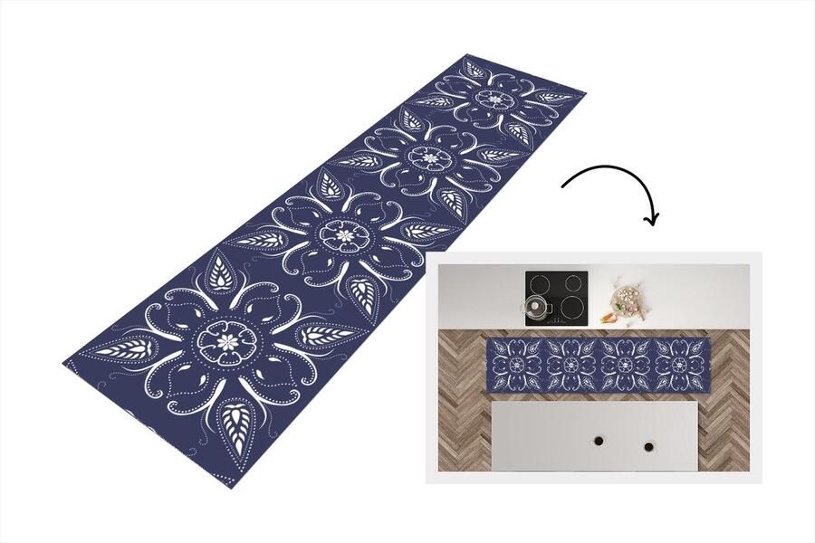 KitchenYeah Keukenloper Loper keuken Design Mandala Bohemian 200x50 cm Keukenloper vinyl