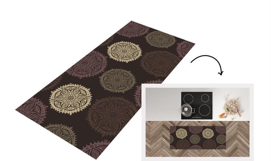 KitchenYeah Keukenloper Loper keuken Design Mandala Bruin 120x50 cm Keukenloper vinyl