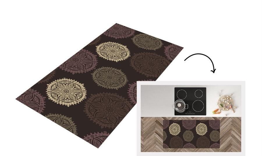 KitchenYeah Keukenloper Loper keuken Design Mandala Bruin 120x60 cm Keukenloper vinyl