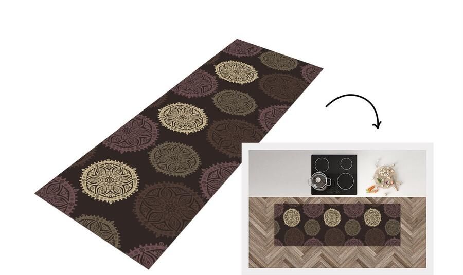 KitchenYeah Keukenloper Loper keuken Design Mandala Bruin 150x50 cm Keukenloper vinyl