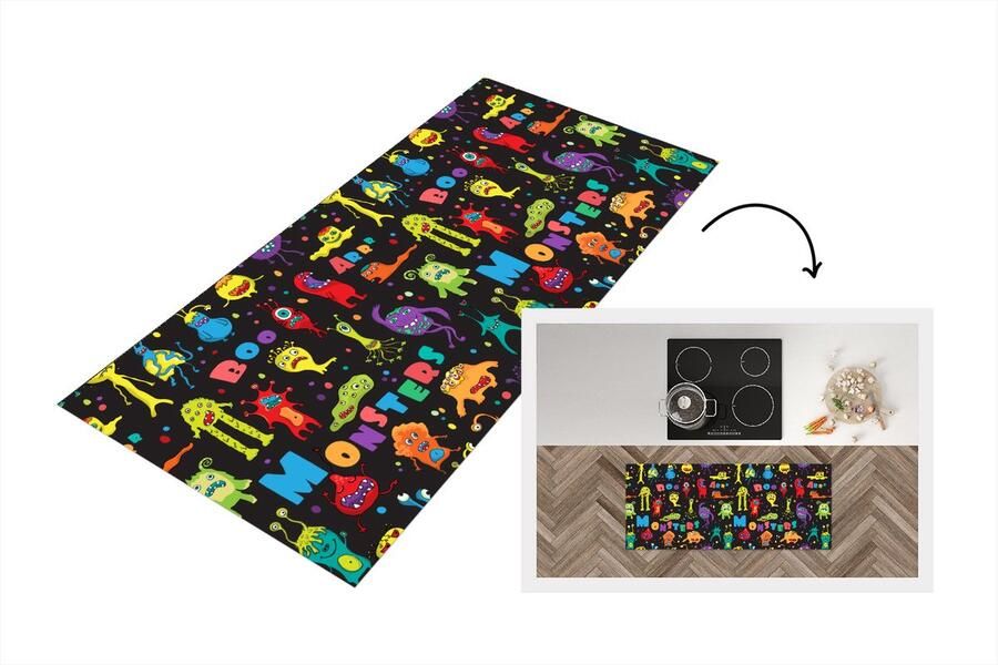 KitchenYeah Keukenloper Loper keuken Design Monster Feest Kinderen 120x50 cm Keukenloper vinyl
