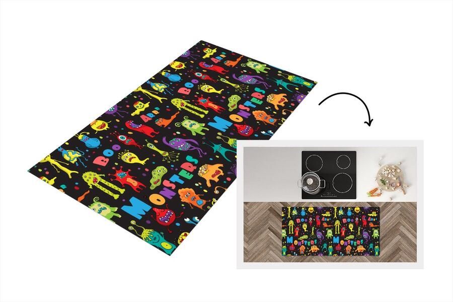 KitchenYeah Keukenloper Loper keuken Design Monster Feest Kinderen 120x60 cm Keukenloper vinyl