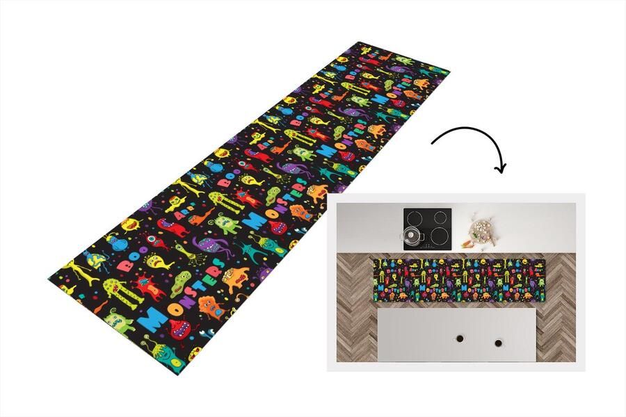 KitchenYeah Keukenloper Loper keuken Design Monster Feest Kinderen 240x60 cm Keukenloper vinyl