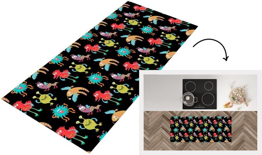 KitchenYeah Keukenloper Loper keuken Design Monster Kinderen Kleur 120x50 cm Keukenloper vinyl