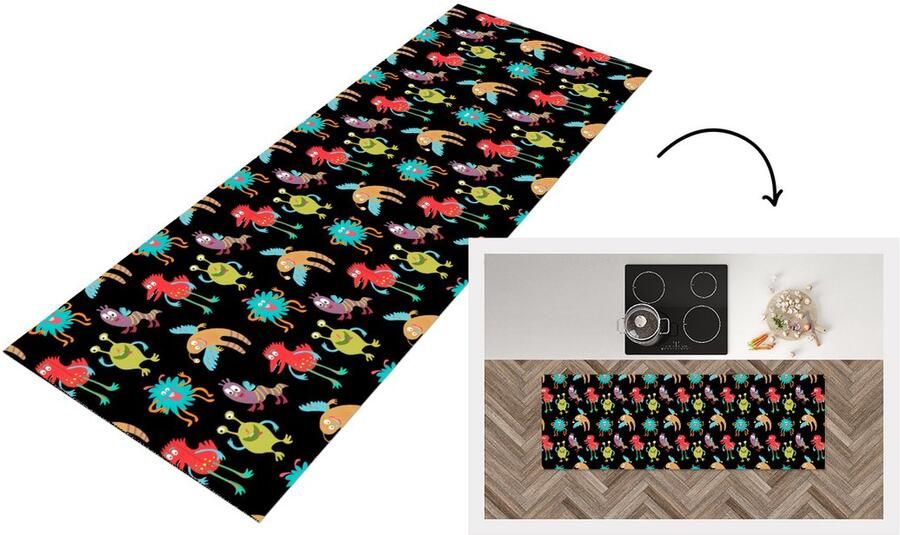 KitchenYeah Keukenloper Loper keuken Design Monster Kinderen Kleur 180x60 cm Keukenloper vinyl