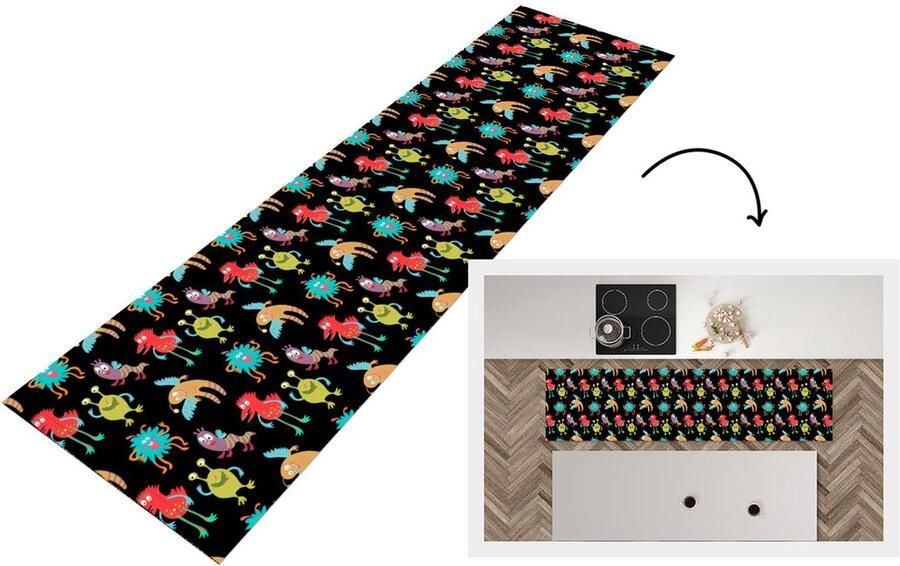 KitchenYeah Keukenloper Loper keuken Design Monster Kinderen Kleur 200x50 cm Keukenloper vinyl