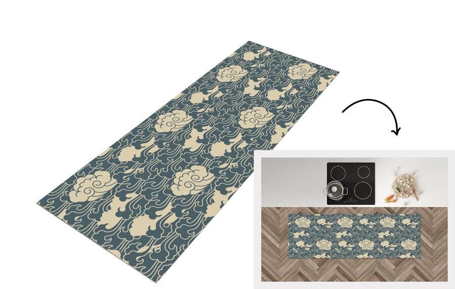 KitchenYeah Keukenloper Loper keuken Design Noors Wolken 150x50 cm Keukenloper vinyl