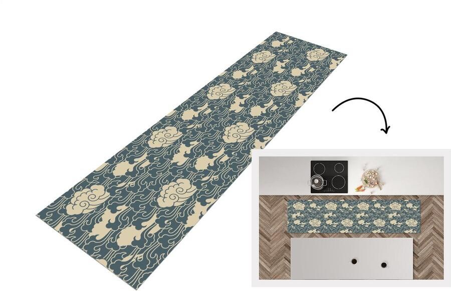 KitchenYeah Keukenloper Loper keuken Design Noors Wolken 200x50 cm Keukenloper vinyl