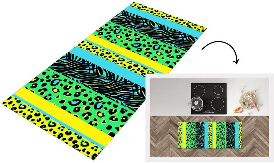 KitchenYeah Keukenloper Loper keuken Design Panterprint Geel Groen 120x50 cm Keukenloper vinyl