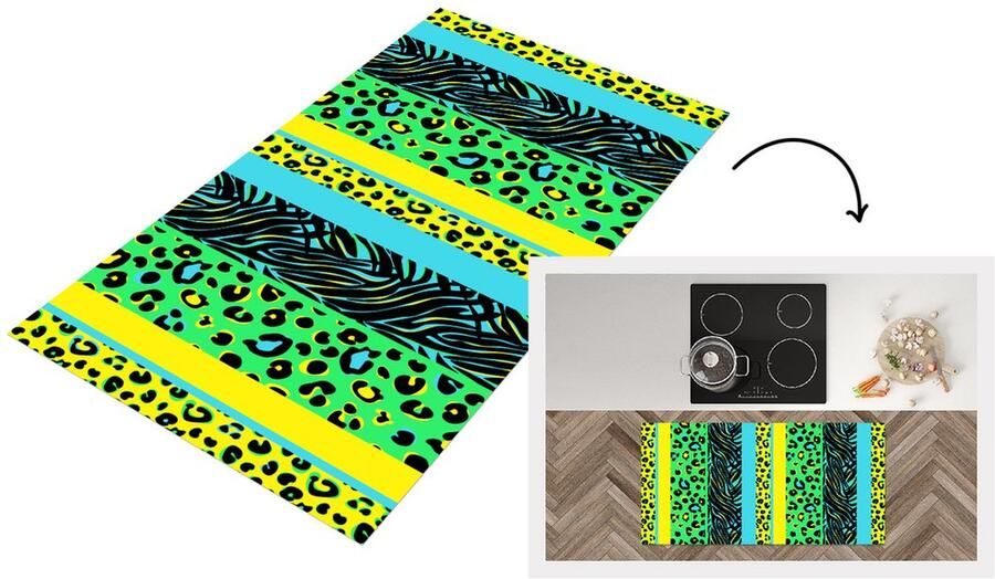 KitchenYeah Keukenloper Loper keuken Design Panterprint Geel Groen 120x60 cm Keukenloper vinyl