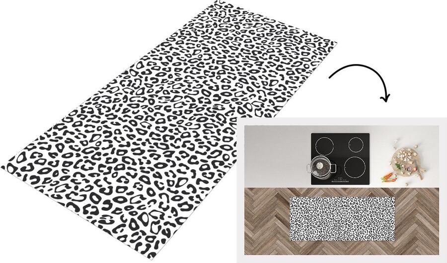 KitchenYeah Keukenloper Loper keuken Design Panterprint Zwart Wit Patronen 120x50 cm Keukenloper vinyl