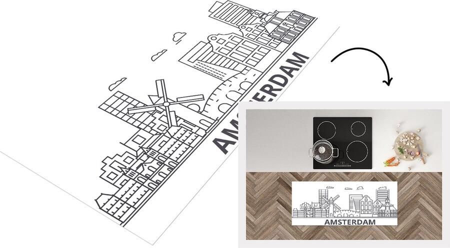 KitchenYeah Keukenloper Loper keuken Design Skyline Amsterdam 120x50 cm Keukenloper vinyl