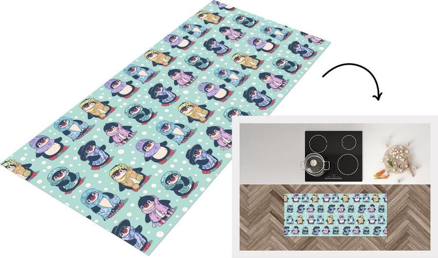 KitchenYeah Keukenloper Loper keuken Design Winter Pinguïn 120x50 cm Keukenloper vinyl