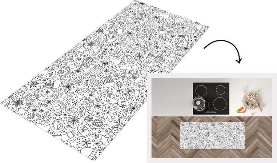 KitchenYeah Keukenloper Loper keuken Design Winter Zwart Wit Kerst 120x50 cm Keukenloper vinyl