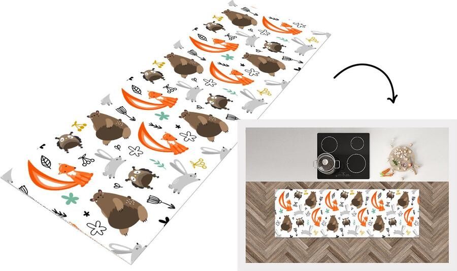 KitchenYeah Keukenloper Loper keuken Dieren Bos Patroon 180x60 cm Keukenloper vinyl