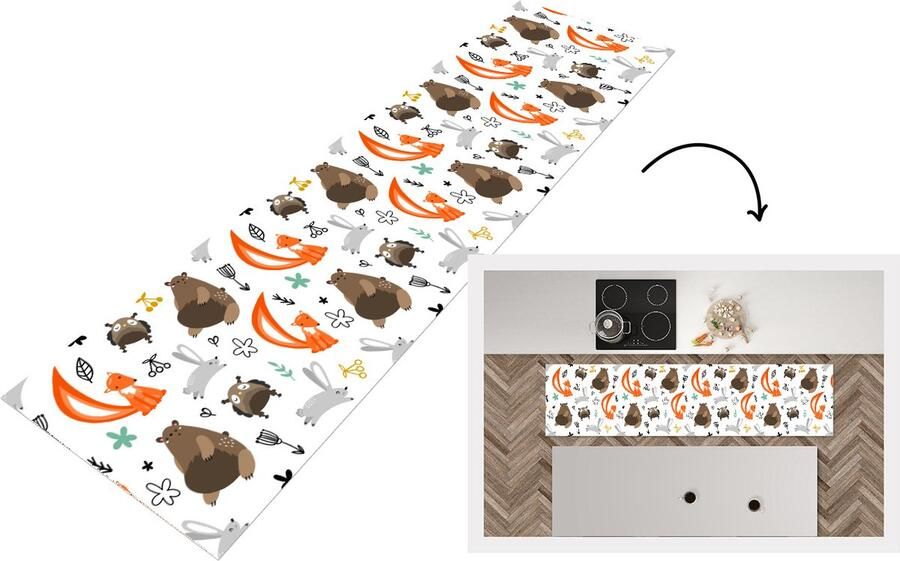 KitchenYeah Keukenloper Loper keuken Dieren Bos Patroon 200x50 cm Keukenloper vinyl