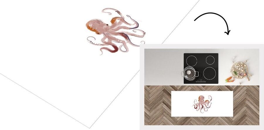 KitchenYeah Keukenloper Loper keuken Dieren Octopus Zee Waterverf 120x50 cm Keukenloper vinyl
