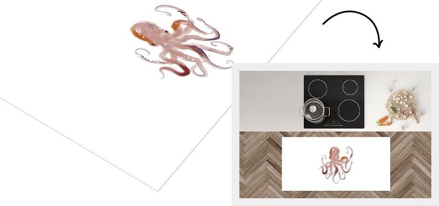 KitchenYeah Keukenloper Loper keuken Dieren Octopus Zee Waterverf 120x60 cm Keukenloper vinyl