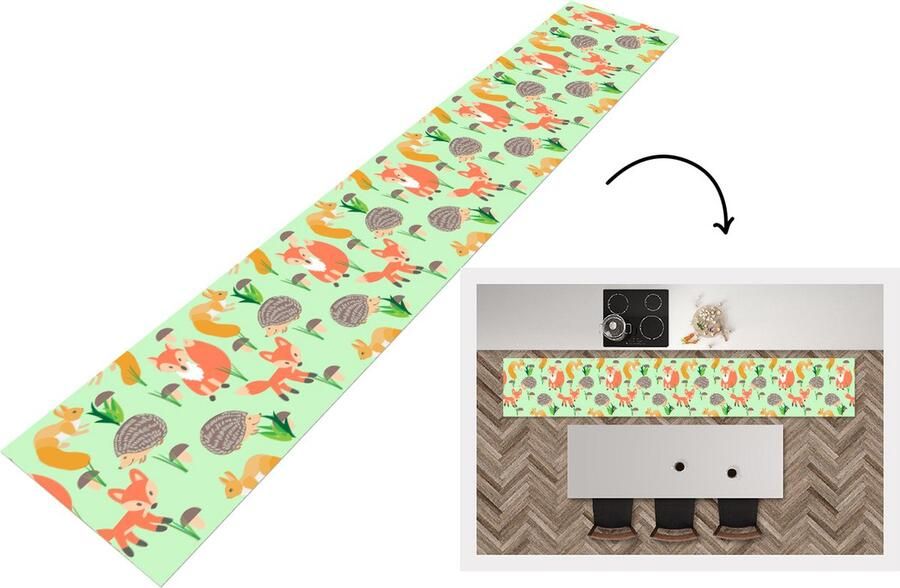 KitchenYeah Keukenloper Keukenmat Dieren Patronen Egel 360x60 cm Keuken vloerkleed